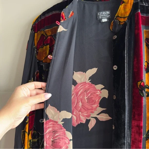 Citron Santa Monica Silk Velvet Coat Dress Button Down Cardigan Wearable Art - Picture 5 of 8